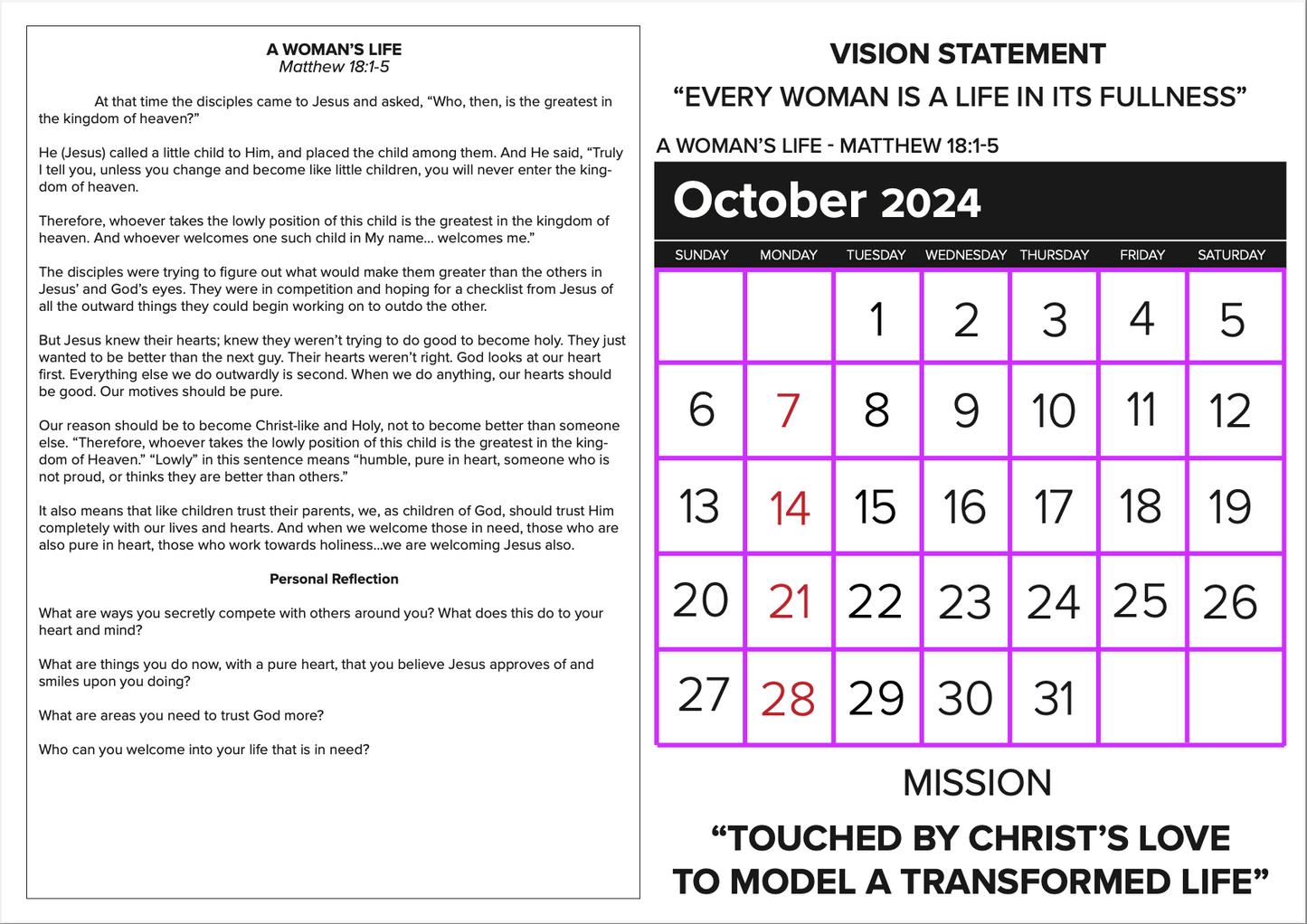 Heart of a Woman Calendar (*2024 Version)
